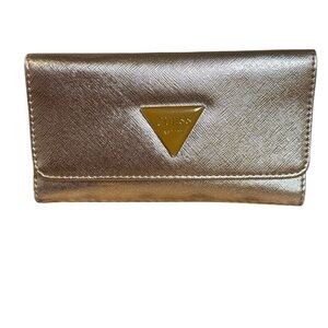 GUESS Abree Trifold Wallet In Metallic Rose Gold Finish